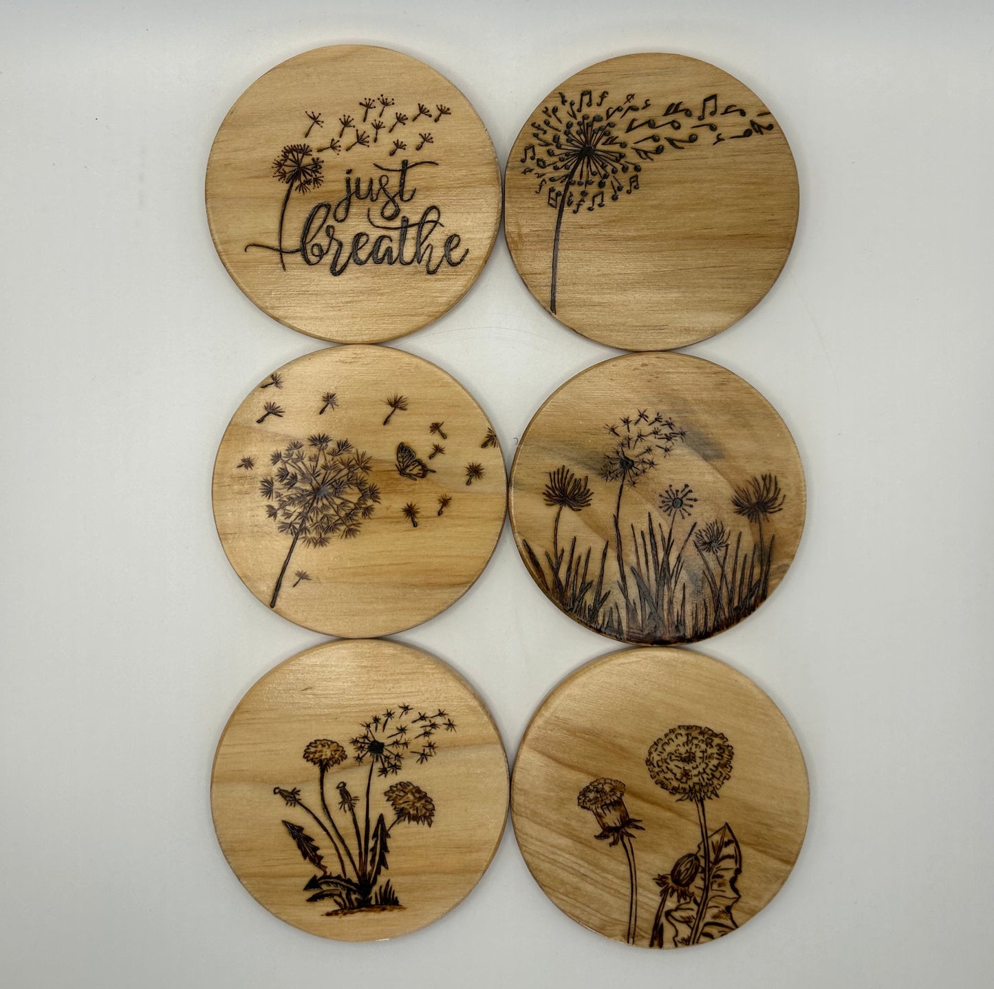 Dandelion Coaster Set - Weathered Oak